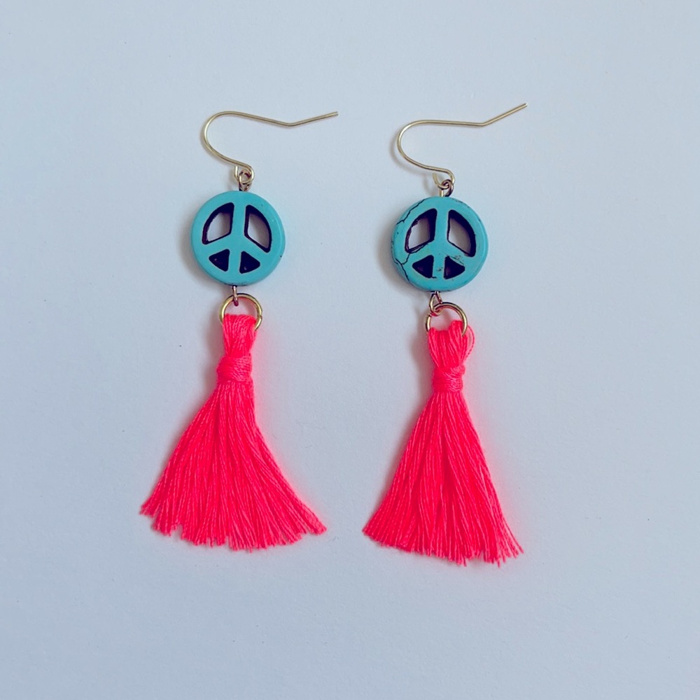 Hot Pink Tassel Peace Earrings